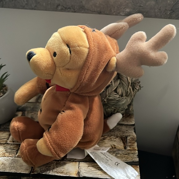 DISNEY Vintage REINDEER POOH Beanie Plush Winnie the Pooh 9" Patch Pocket 1999 - Picture 9 of 12